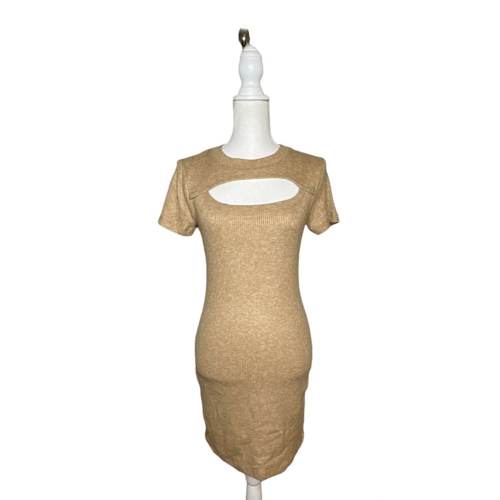 Wild Fable Women's Short Sleeve Cut Out Ribbed Dress Medium Lt Brown